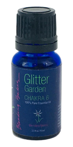 Glitter Garden Essential Oil Blend for Chakra 6, also called the Third Eye Chakra or Forehead Chakra, deals with our ability to focus on and see the big picture